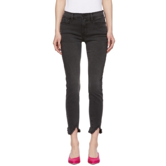 Frame Le‎ Skinny De Jeanne Triangle Hem Crop Skinny Jeans In Black Tull Size 28 - Picture 1 of 10